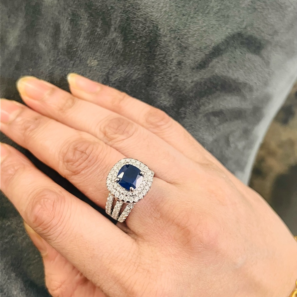 Luxurious 925 Sterling silver, Cubic Zirconia Over Stone 4-Prong Synthetic Ring